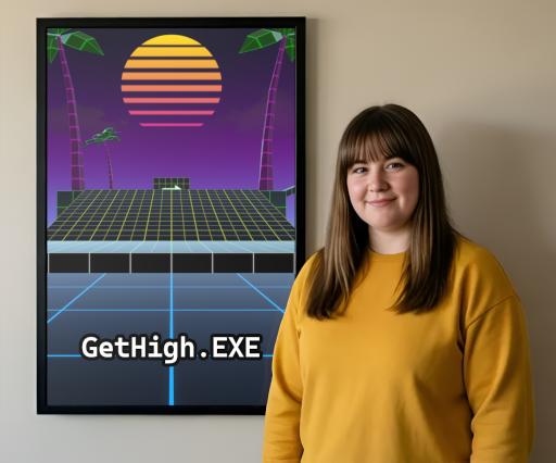 GetHigh.EXE Poster - Woman stands next to a picture frame
